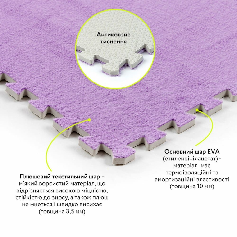 Пол-пазл плюшевый 600X600X10мм Фиолетовый для детской комнаты SW-00002087