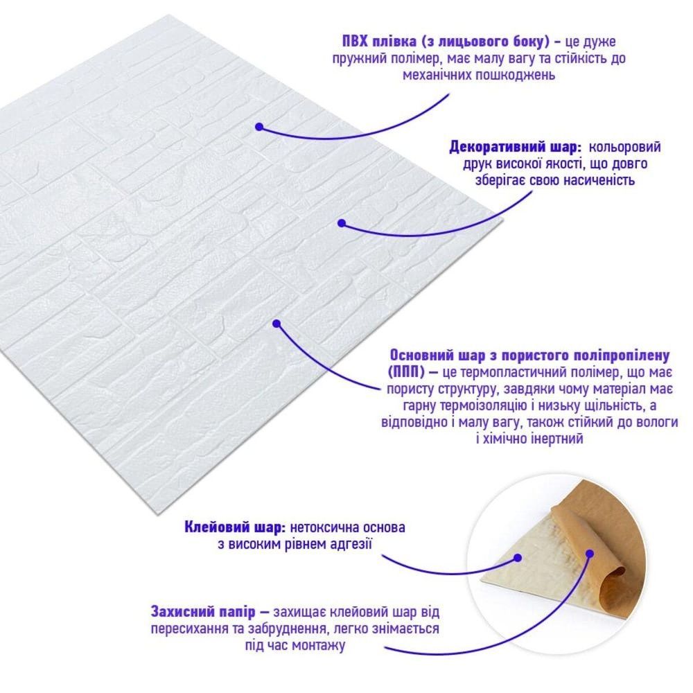 Самоклеящаяся декоративная 3D панель под камень Белый рваный кирпич 700&times;770&times;7мм (SW-00003396) SW-00003396