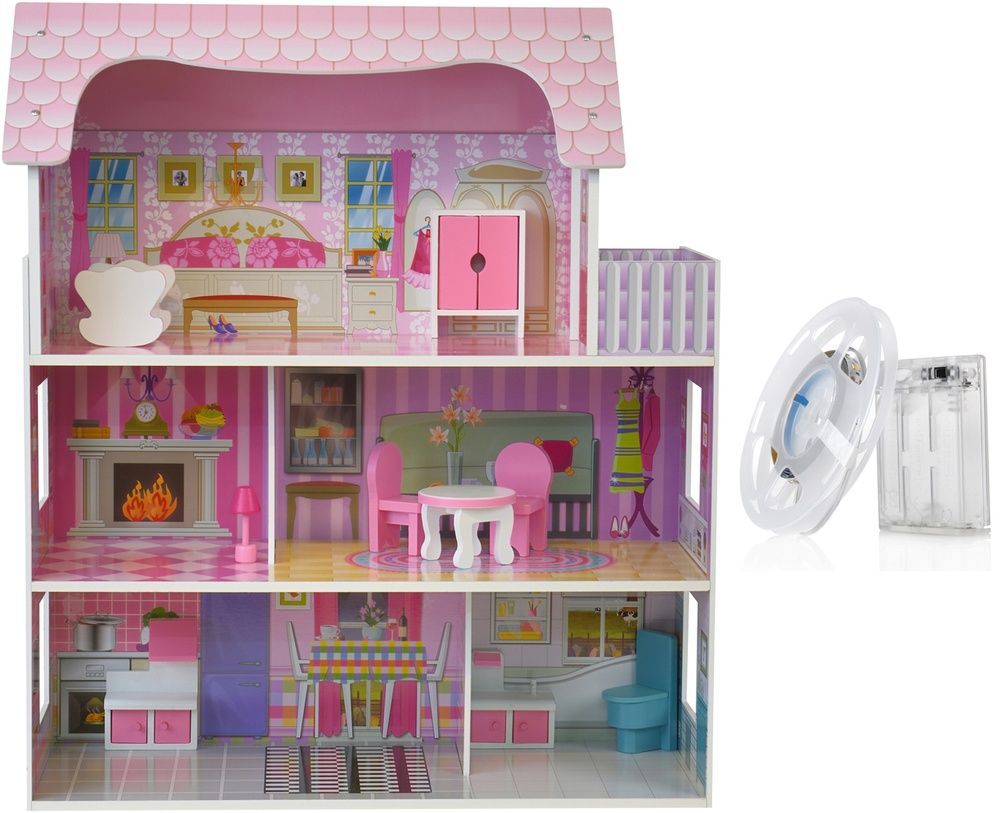 Деревянный кукольный дом с LED подсветкой (3892) 3892