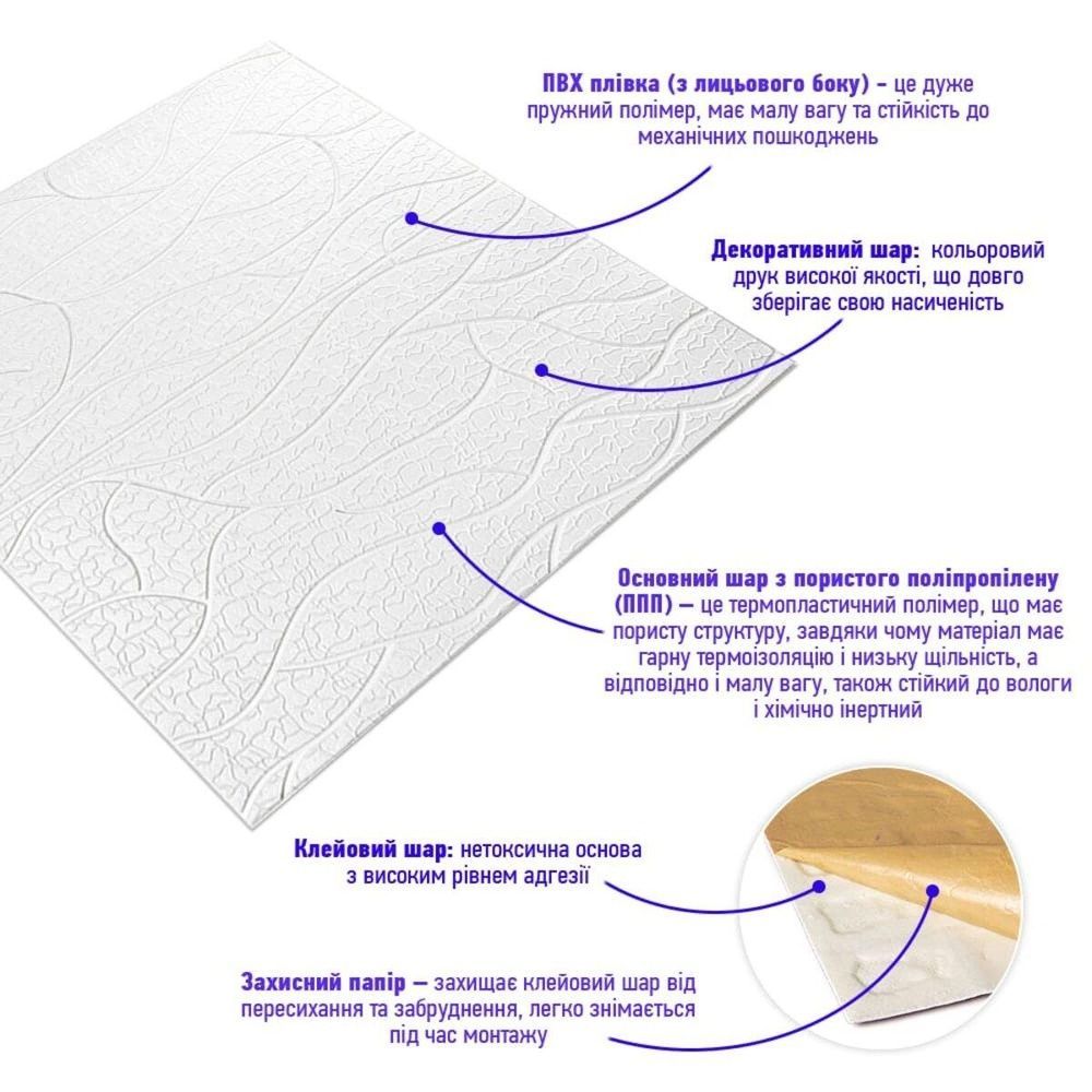 Панель 3D WHITE 700*700*6mm (D) SW-00001948 SW-00001948