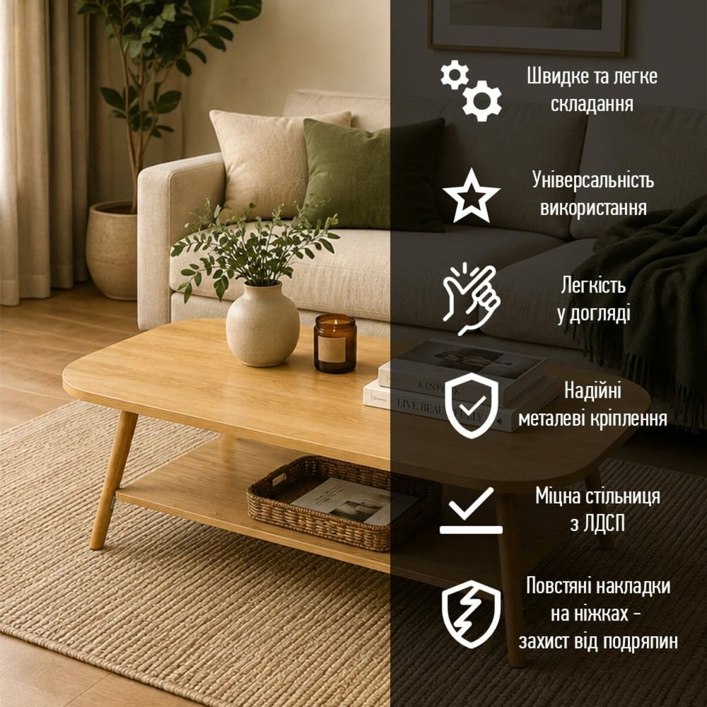 Столик кавовий овальний двоярусний 120х60х41.5 см Wood Brown для вітальні SW-00003363