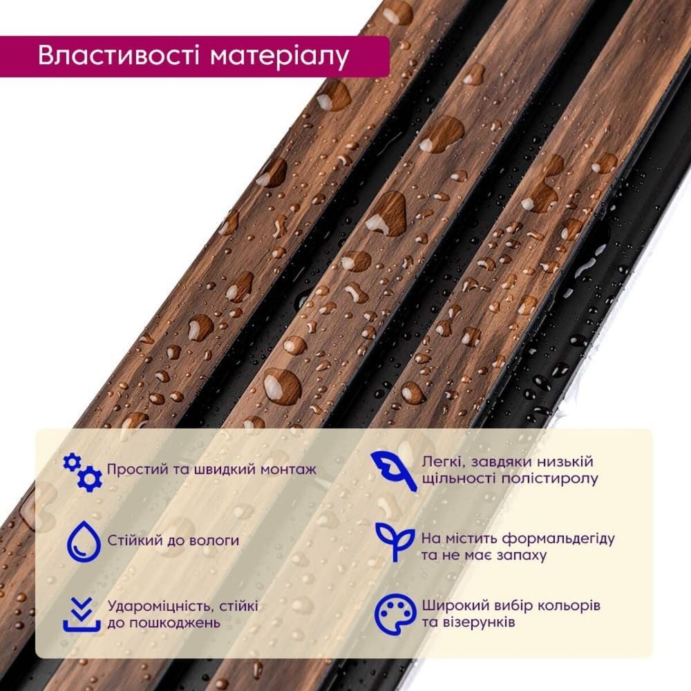 Рейка декоративная PS 2900х115х12 мм Темный орех на стену SW-00001745