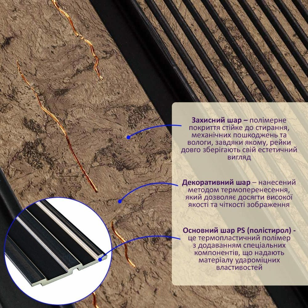 Рейка декоративная PS 2900х118х12мм коричневая на стену SW-00001749