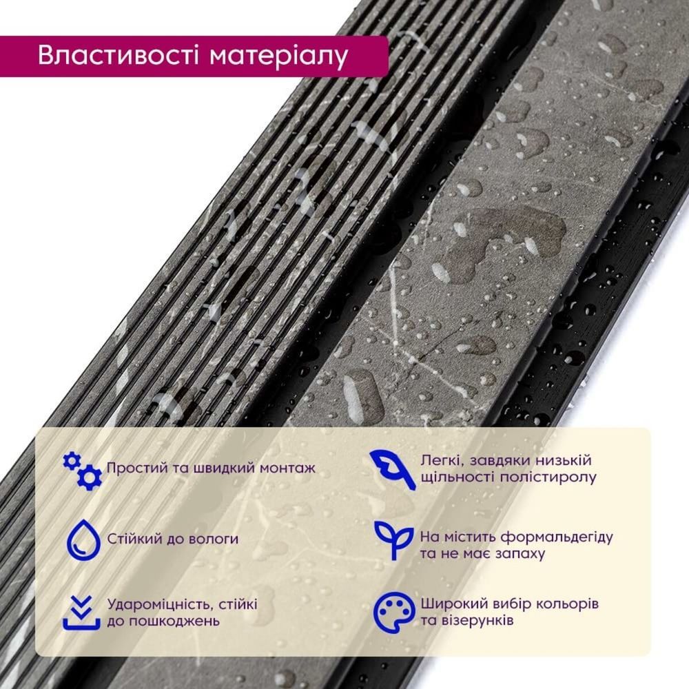 Декоративная рейка PS 2900х118х12 мм Серый мрамор на стену SW-00001751