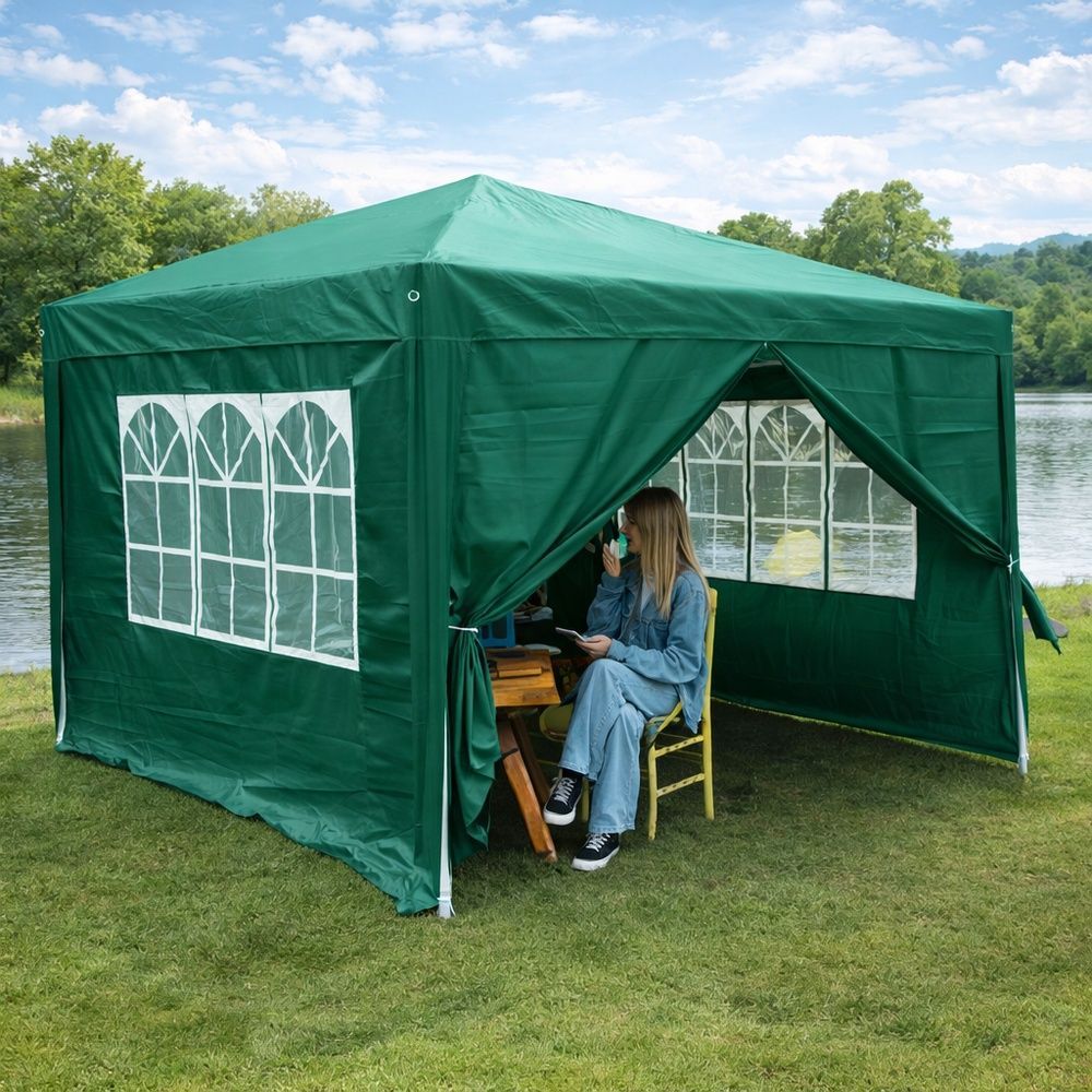 Садовый павильон беседка 3Х3 м 4 стенки Зеленый G646