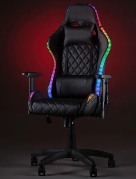 Геймерське комп'ютерне крісло з RGB-підсвічуванням, 2 ергономічними подушками та регулюванням кута нахилу спинки, Чорний (G400) G400
