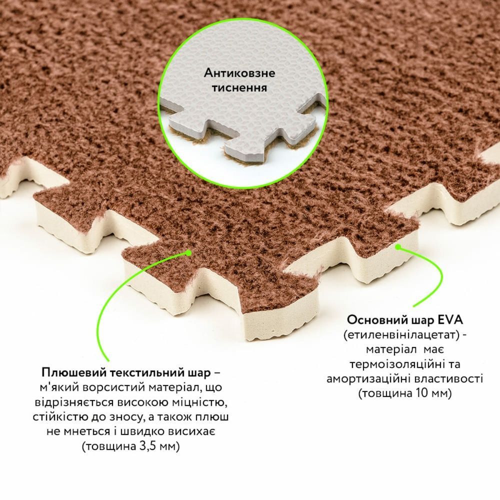 Пол-пазл Плюшевый 300X300X10мм Коричневый для детской комнаты SW-00002082
