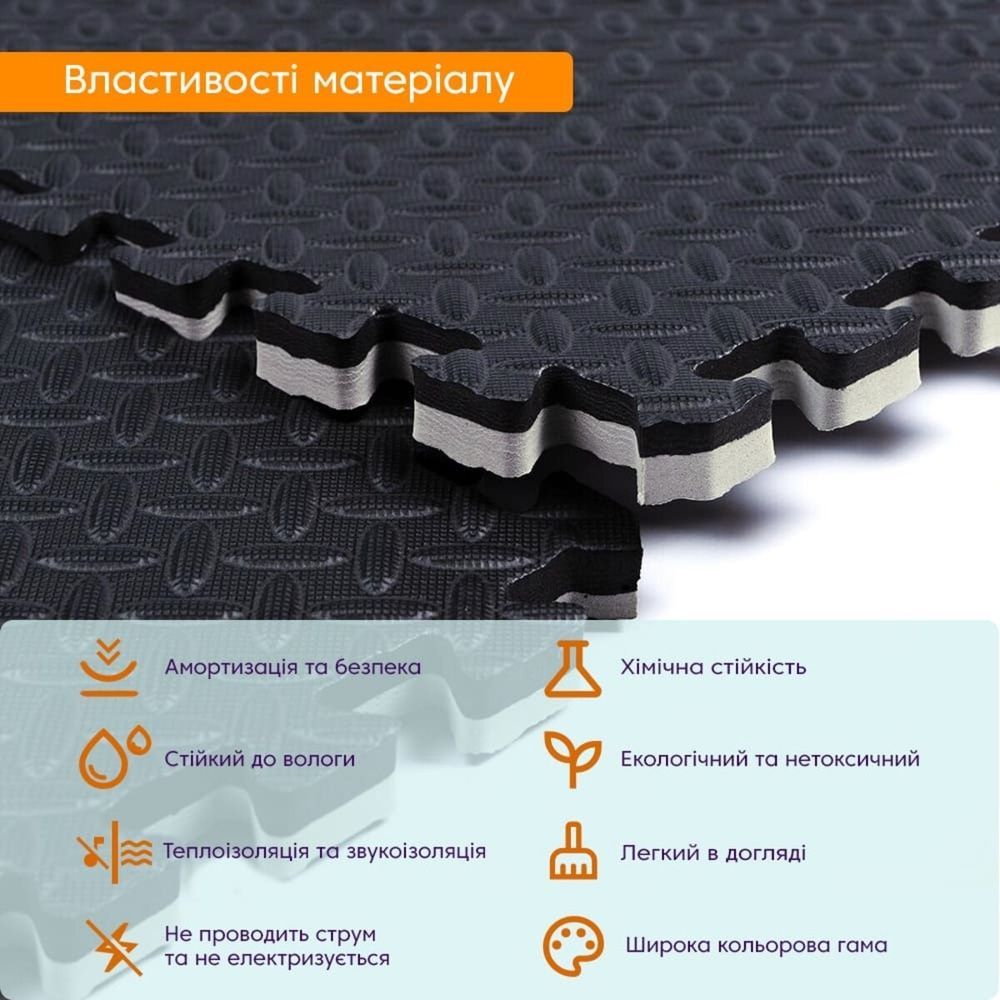 Підлогове модульне покриття пазли 60Х60Х2 см Grey/Black для спортзалу та дитячої SW-00001843
