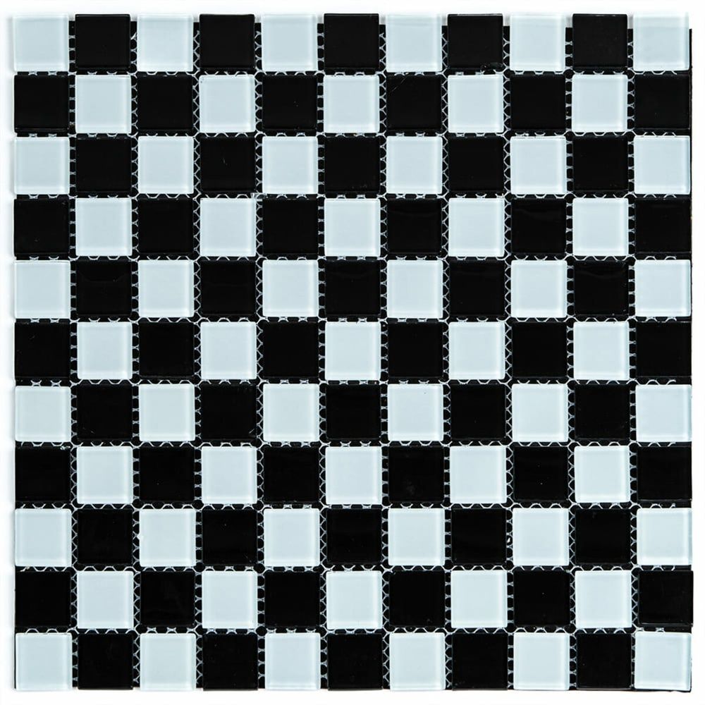 Стеклянная мозаика Sticker Wall Шахматка 298х298х4.5мм черно-белая на стену SW-00002366