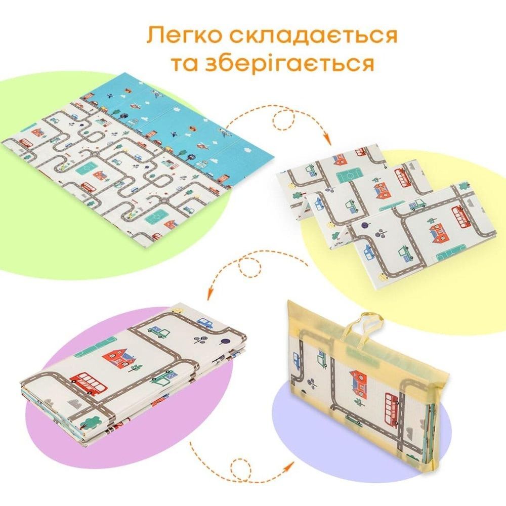 Детский складной термоковрик-гармошка 177х195х0,7 см SW-00003038 в сумке "Дорога в городе-Звери с цифрами" SW-00003038