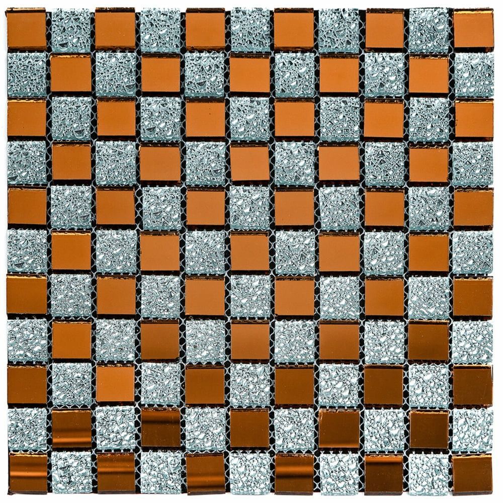 Стеклянная мозаика Sticker Wall 298х298 серо-оранжевая на стену SW-00002361