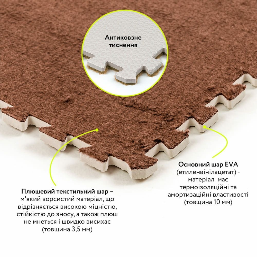 Підлога-пазл Плюшевий 600X600X10мм Коричневий для дитячої кімнати SW-00002083